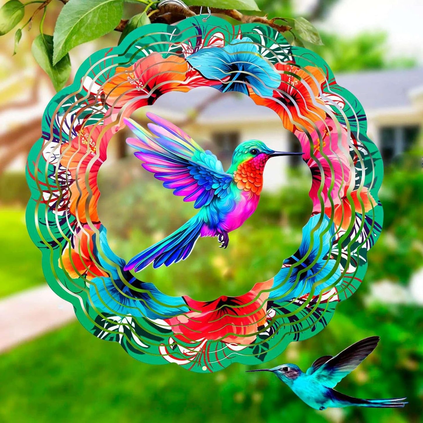 Hummingbird Wind Spinners Hanging Outdoor Decor, 12 Inch 3D Kinetic Yard Art Hummingbird Metal Sculpture Birthday Gifts for Bird Lovers, Mom, Women for Yard, Garden