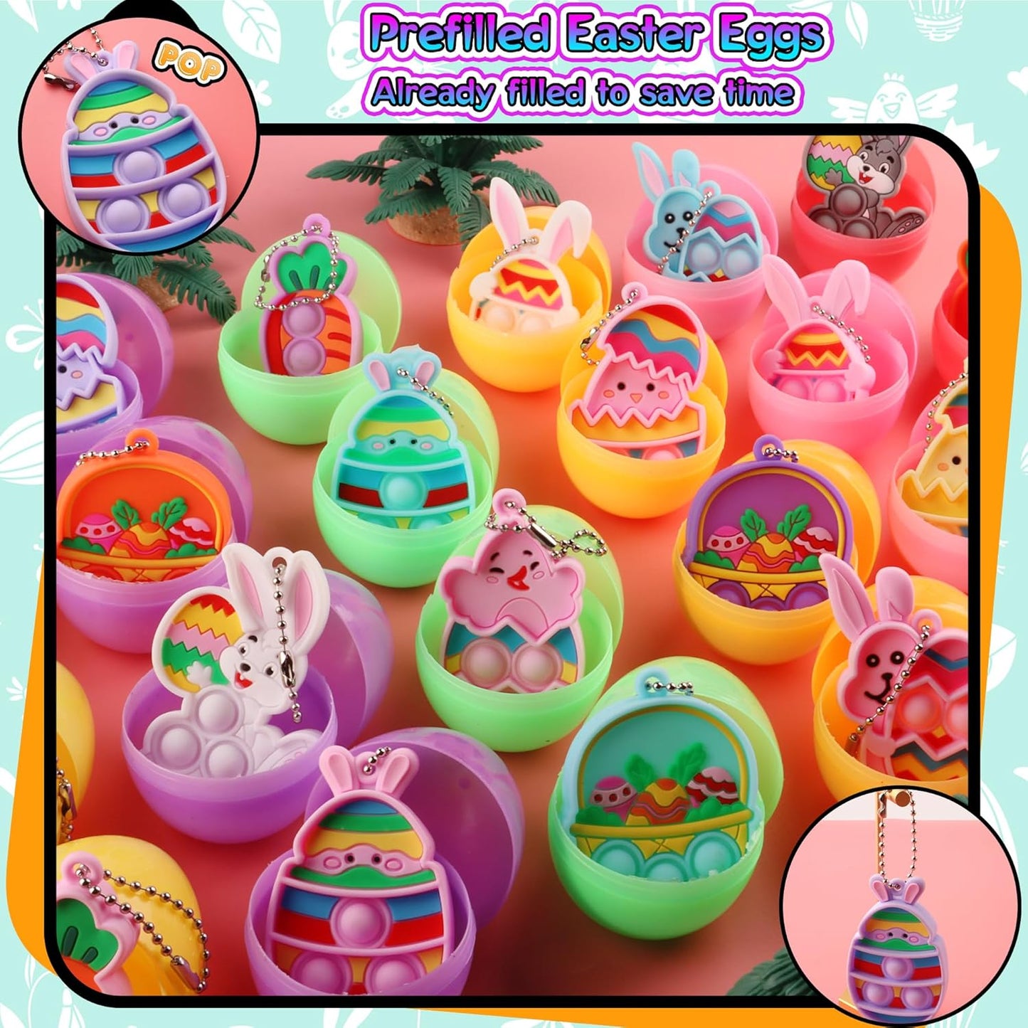 24PACK Prefilled Easter Eggs with Easter Pop Toys, 2.75inch Easter Eggs Filled with Toys, Easter Basket Stuffers for Kids
