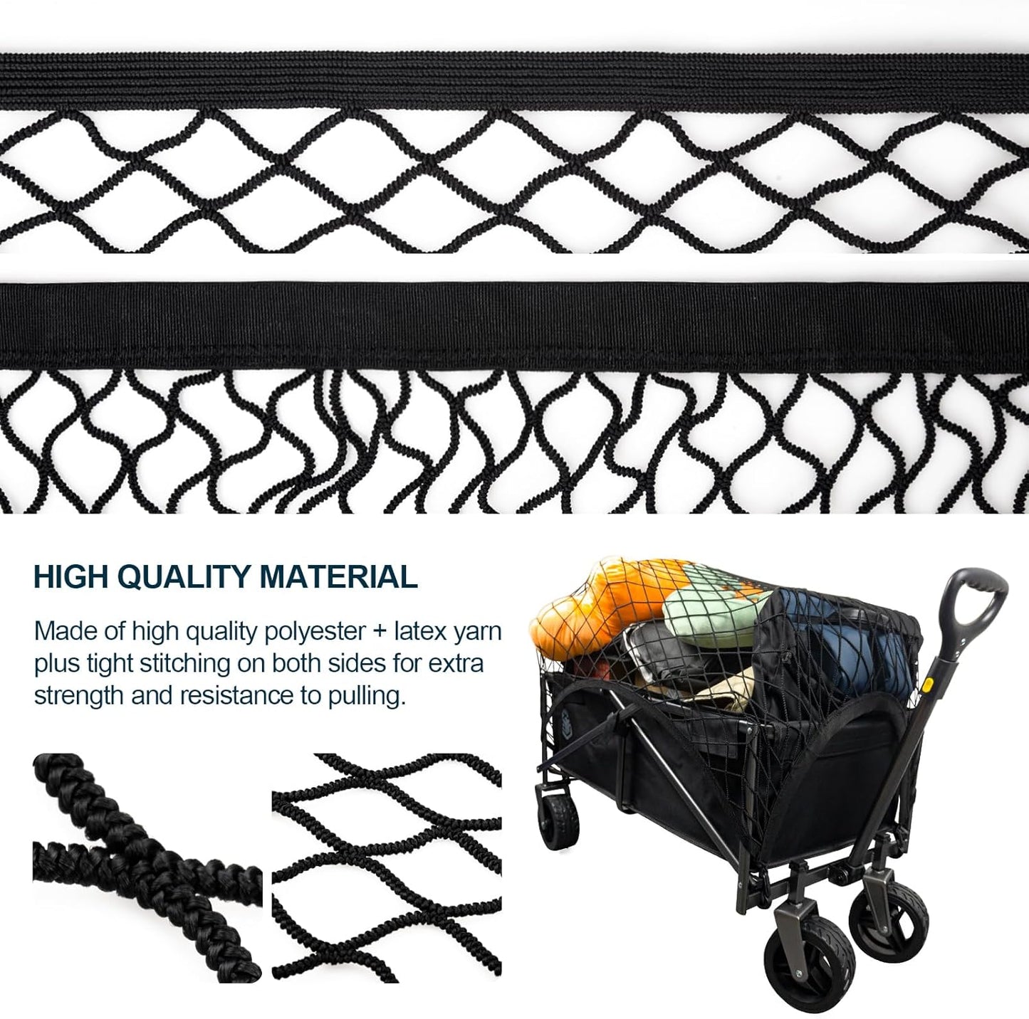 Cargo Net for Garden Wagon, Beach Cart Elastic Heavy Duty Cover Nets with ABS Hook for Folding Wagon, Trolley Cart, Accessories 31.6 X 21.5 inches