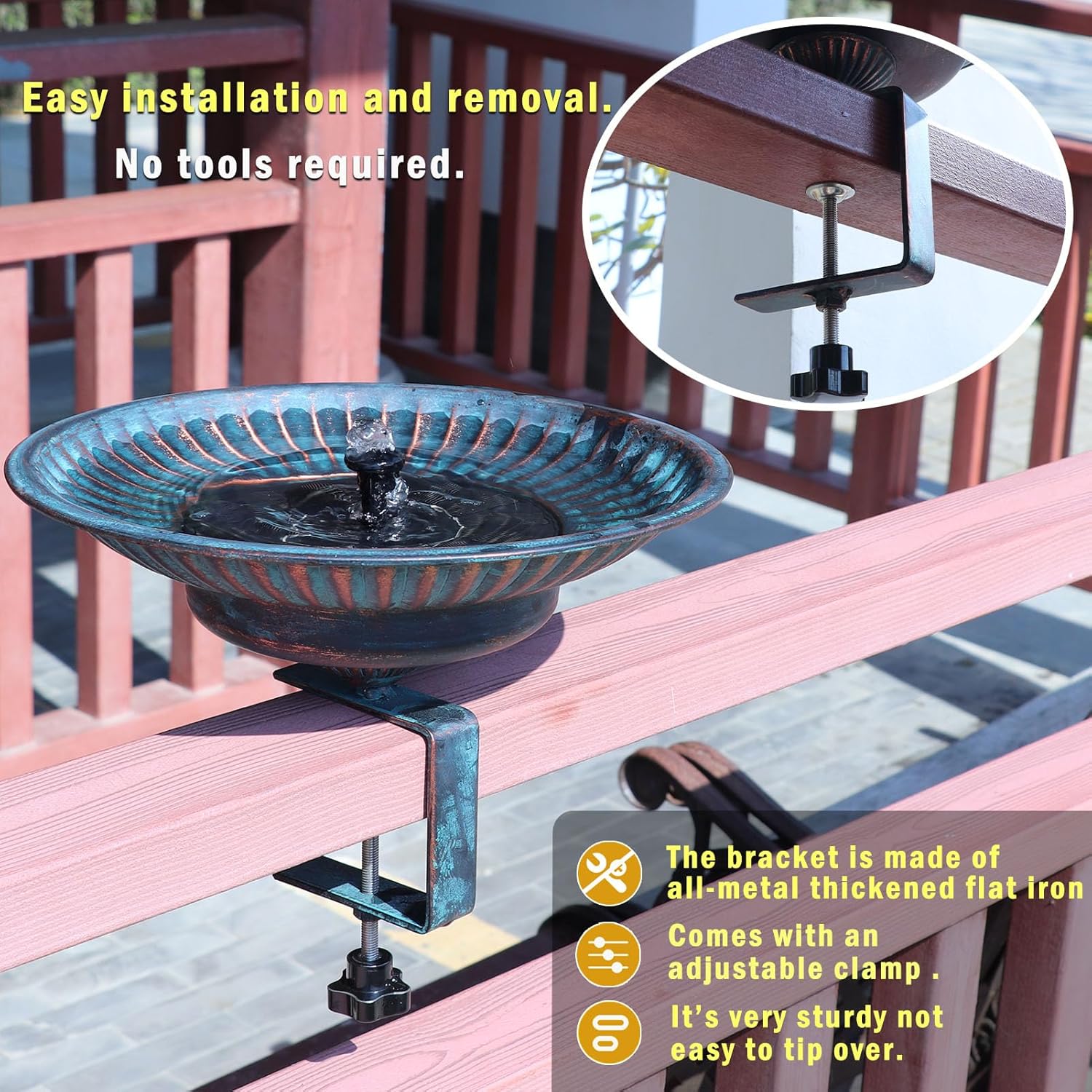Solar Bird Bath,Deck Bird Bath with Solar Fountain,Metal Bird Bath Bub