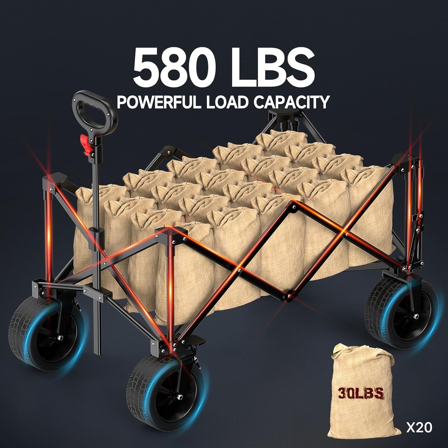 Collapsible Folding Wagon with Extended Tailgate, 150L & 580LBS Wagons