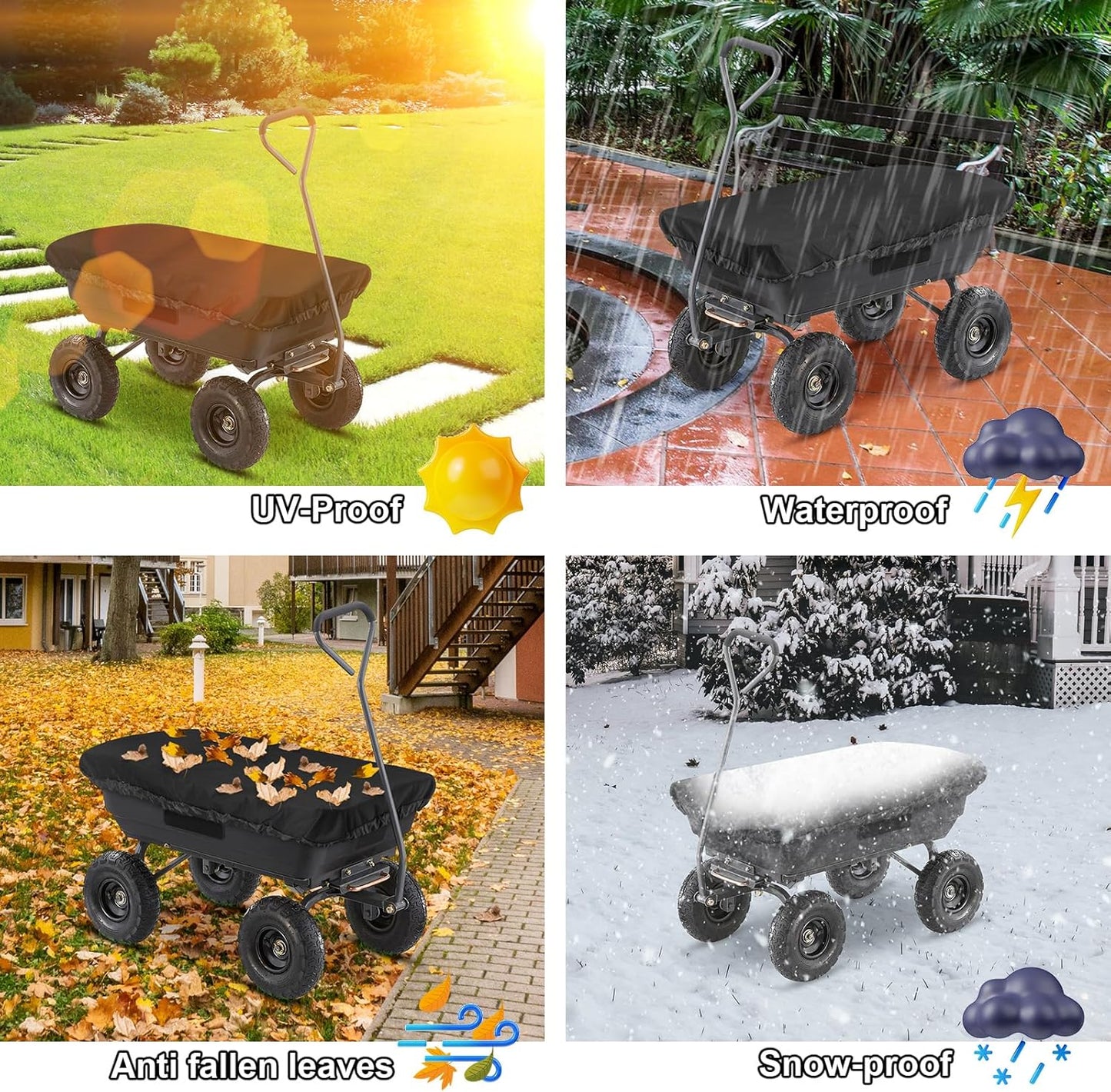 Collapsible Wagon Cover for Gorilla Carts Poly Garden Dump Cart, Outdoor Garden Wagon Cart Cover, Waterproof Dustproof UV Resistant Wagon Rain Covers Perfect for Lawn, Barn and Farm