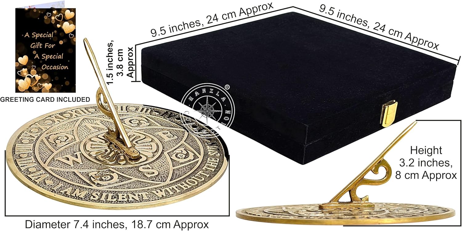 Solid Brass Sundial Clock for Garden Yard Outdoor | Handmade Shiny Bra