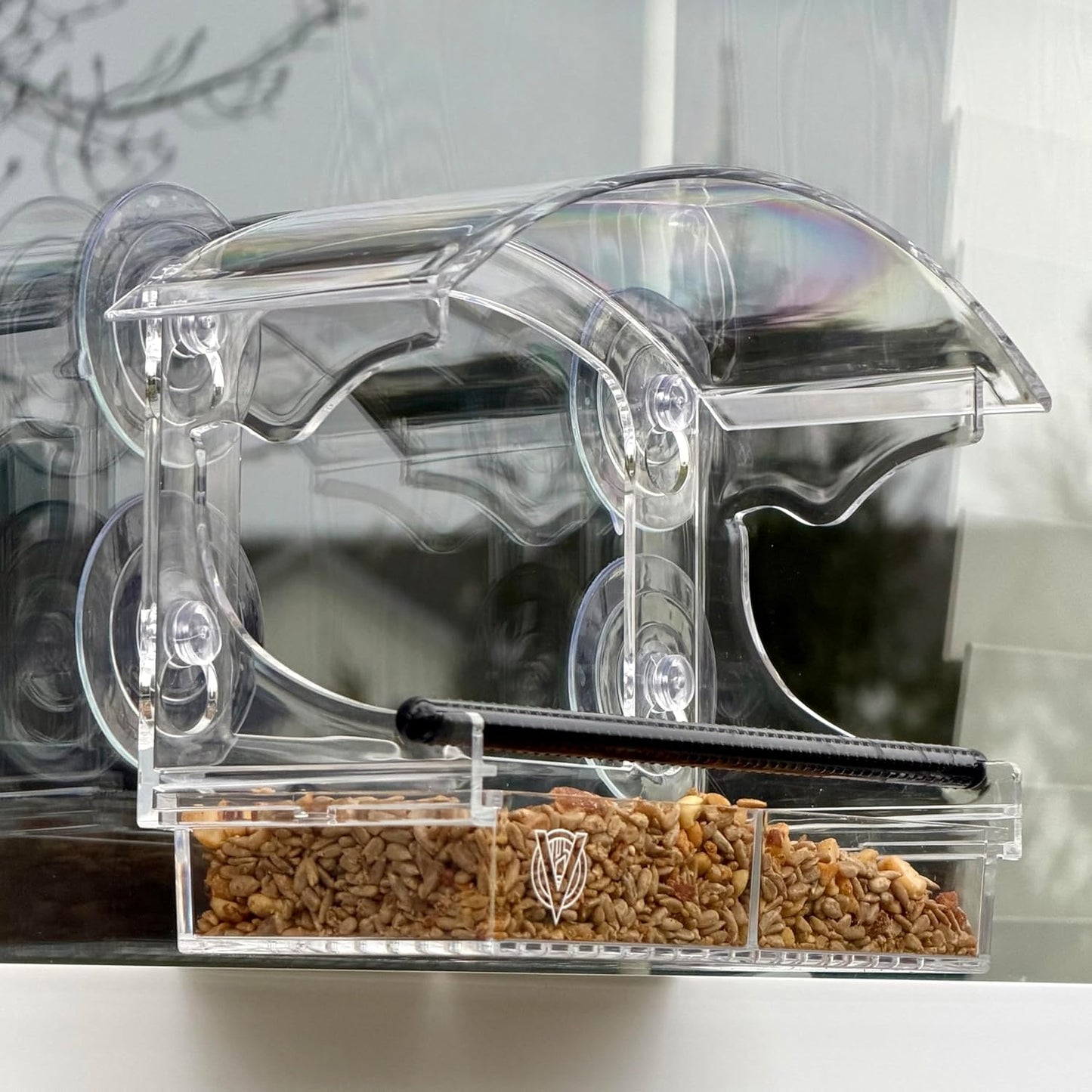 Window Bird Feeder with Strong Suction, Removable Tray & Clear Modern Design