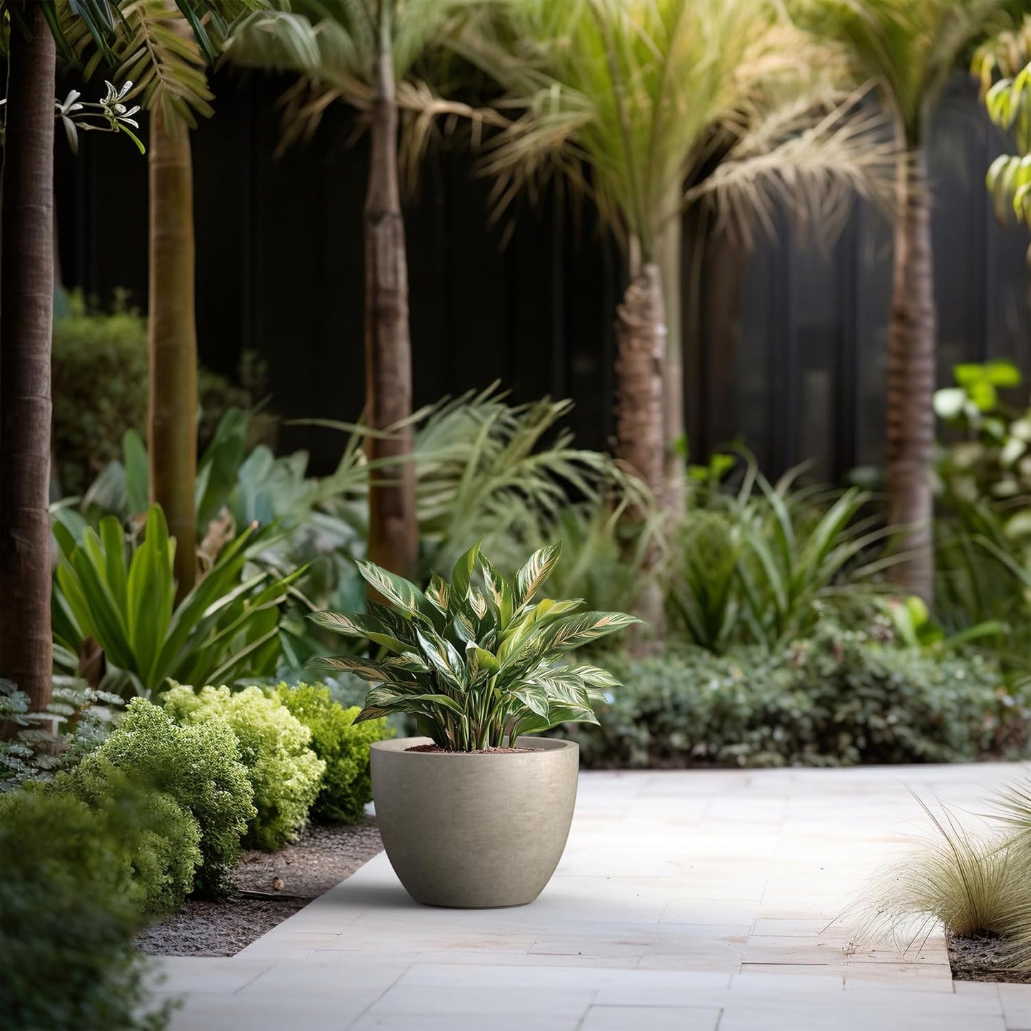 Kante 14.2 Inch Round Concrete Planter - Classic Large Indoor/Outdoor 