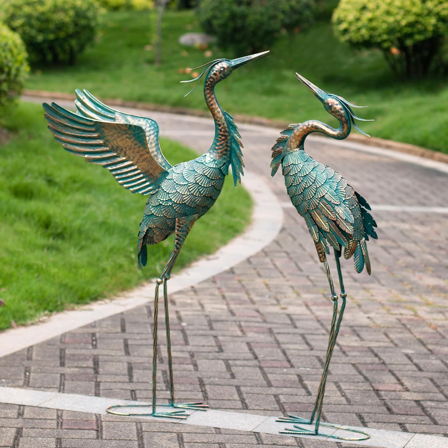 Natelf Metal Crane Garden Statues, Large Heron Outdoor Bird Sculpture 