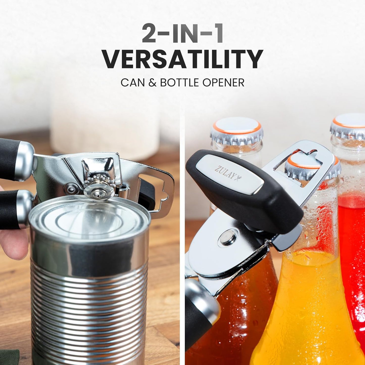 Zulay Kitchen Heavy Duty Stainless Steel Can Opener Manual with Bottle