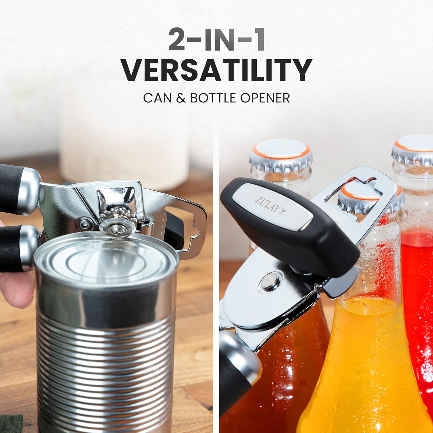 Zulay Kitchen Heavy Duty Stainless Steel Can Opener Manual with Bottle