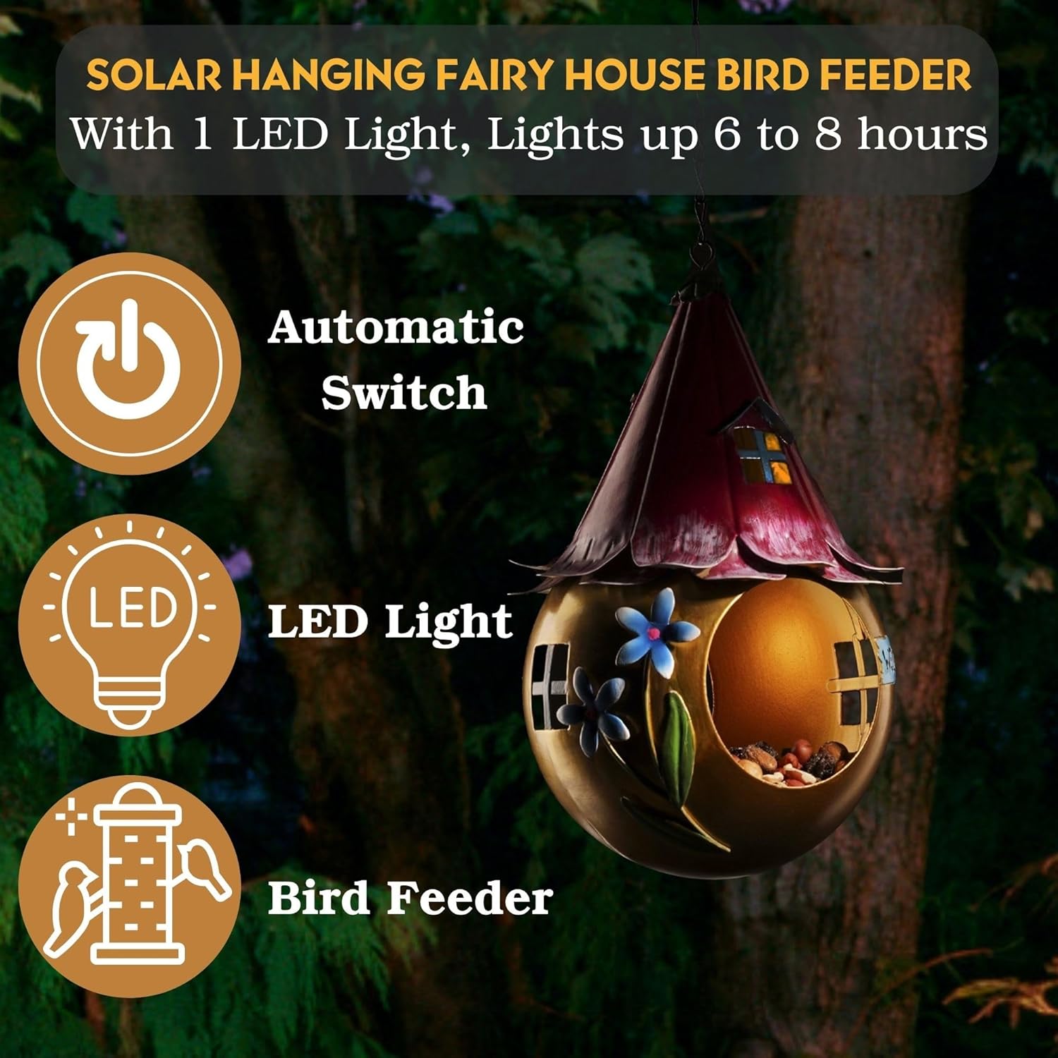 Muldale Solar Bird Feeder - Light Up Hanging Bird Feeders - Cute Fairy