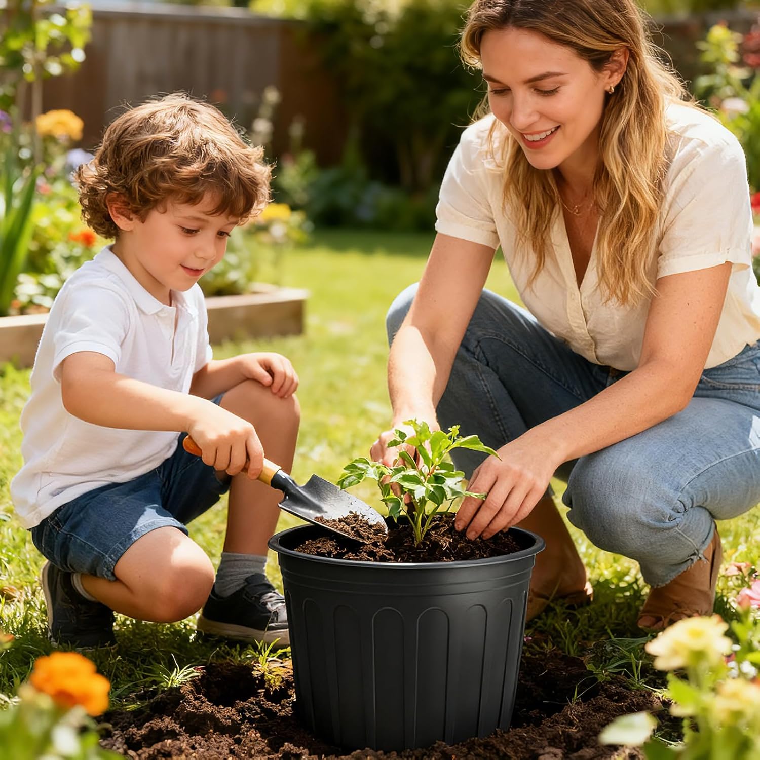 30 Pack 5 Gallon Plastic Nursery Pots,12.8 Inch Thickened Soft Plant P