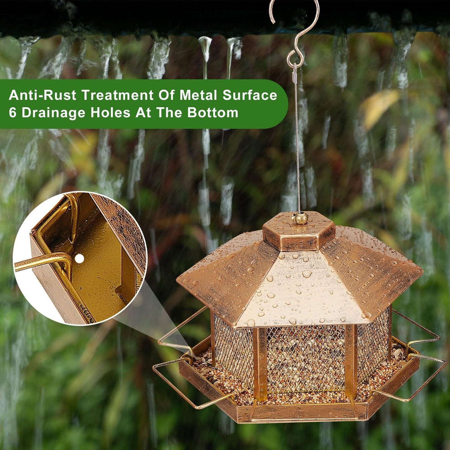 Metal Bird Feeder for Outdoor Hanging, 4.6LB Large Capacity, Garden De