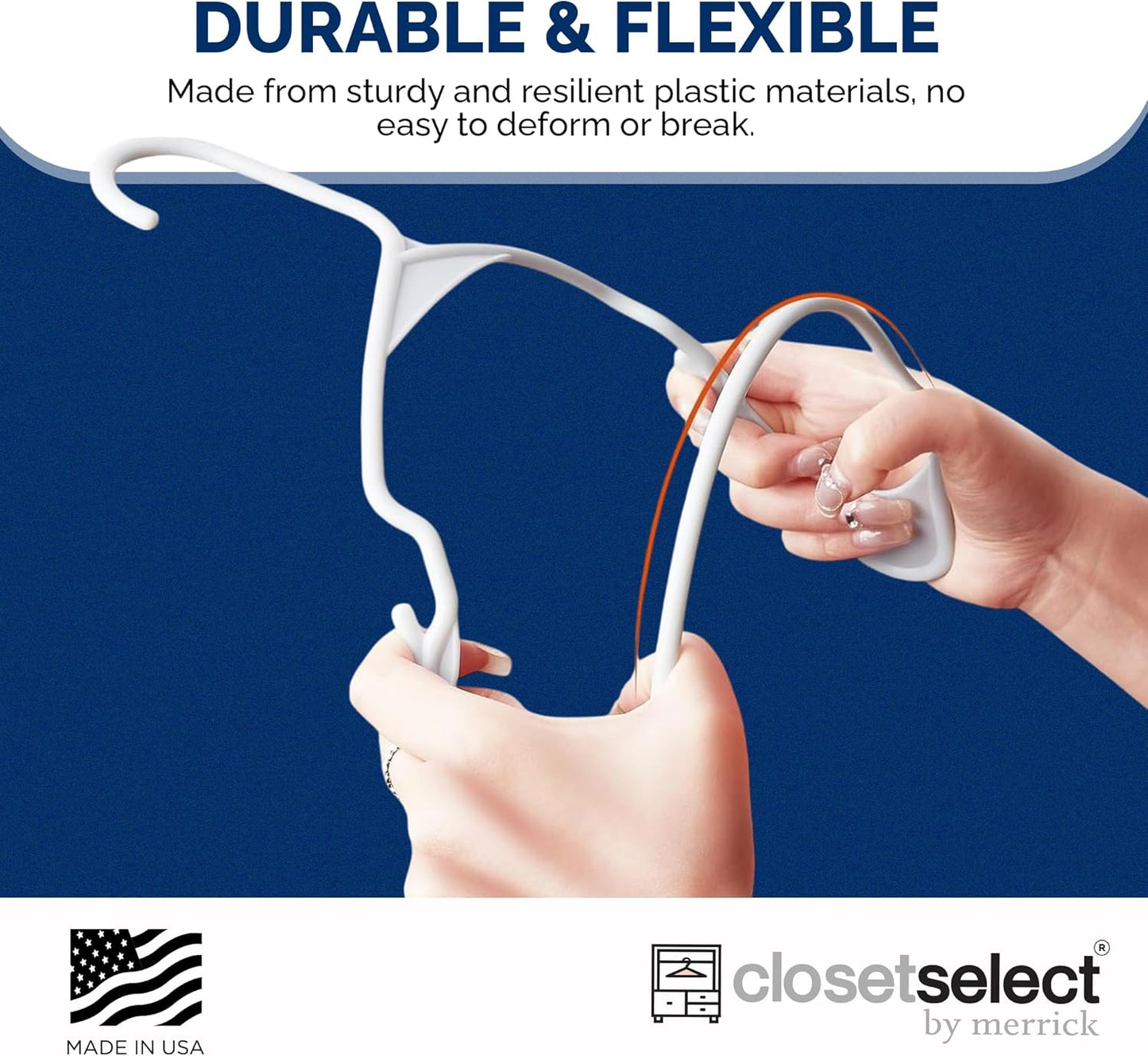 Plastic Hangers 50 Pack, Strong Space Saving Clothes Hanger, Made in USA, Perfect Shirt or Coat Plastic Hanger, with Shoulder Grooves, White, Notched