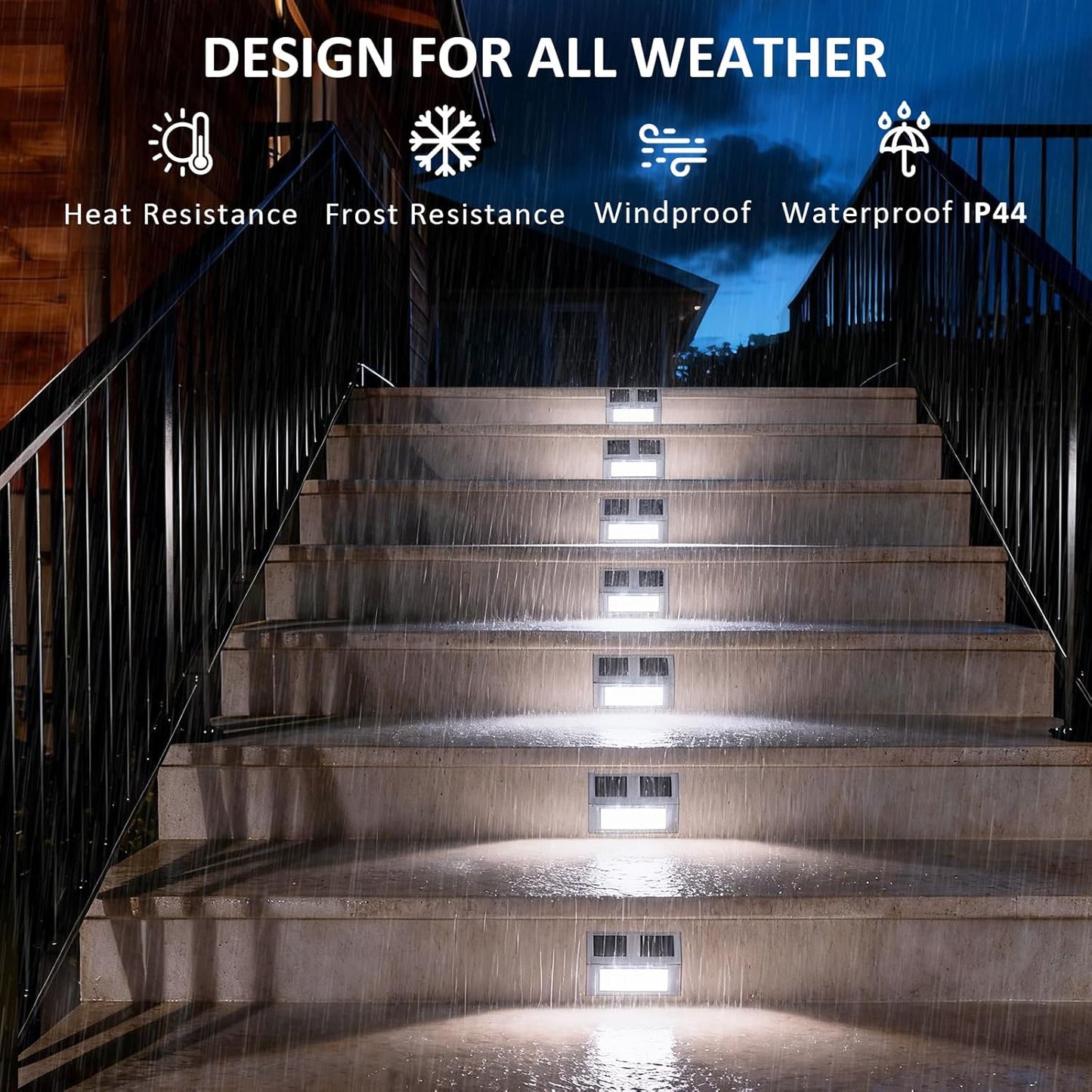 Solar Step Lights, 6 Pack Outdoor Waterproof Stair Lights, Super Bright 6500K Cool White Light, Outdoor Solar Deck Light Decor for Garden Stairs, Front Step, Fence, Yard, Wall