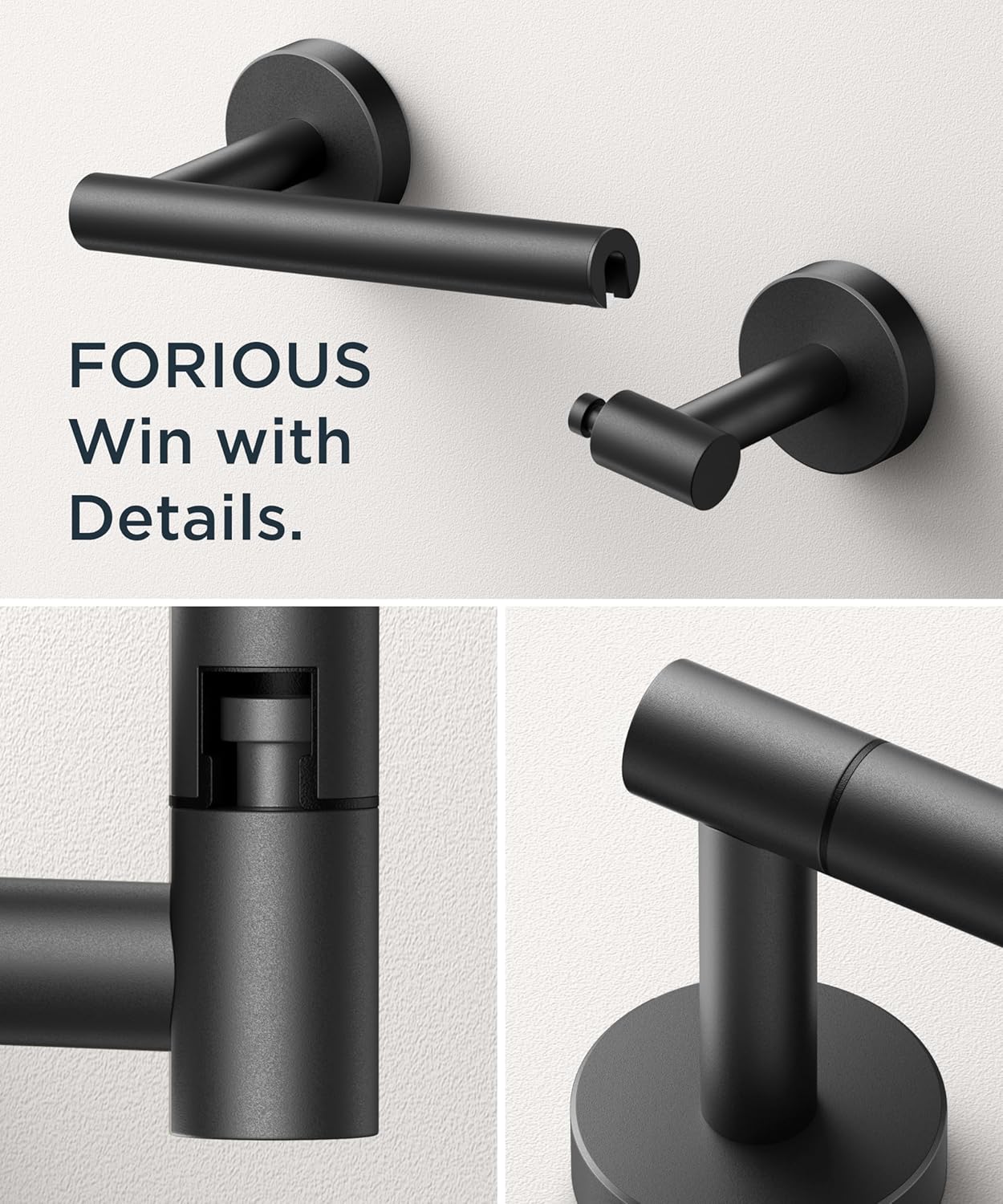 FORIOUS Toilet Paper Holder Wall Mount, Stainless Steel Rustproof Double Post Pivoting Tissue Roll Holder for Bathroom, Commercial Toilet Paper Dispenser, Matte Black
