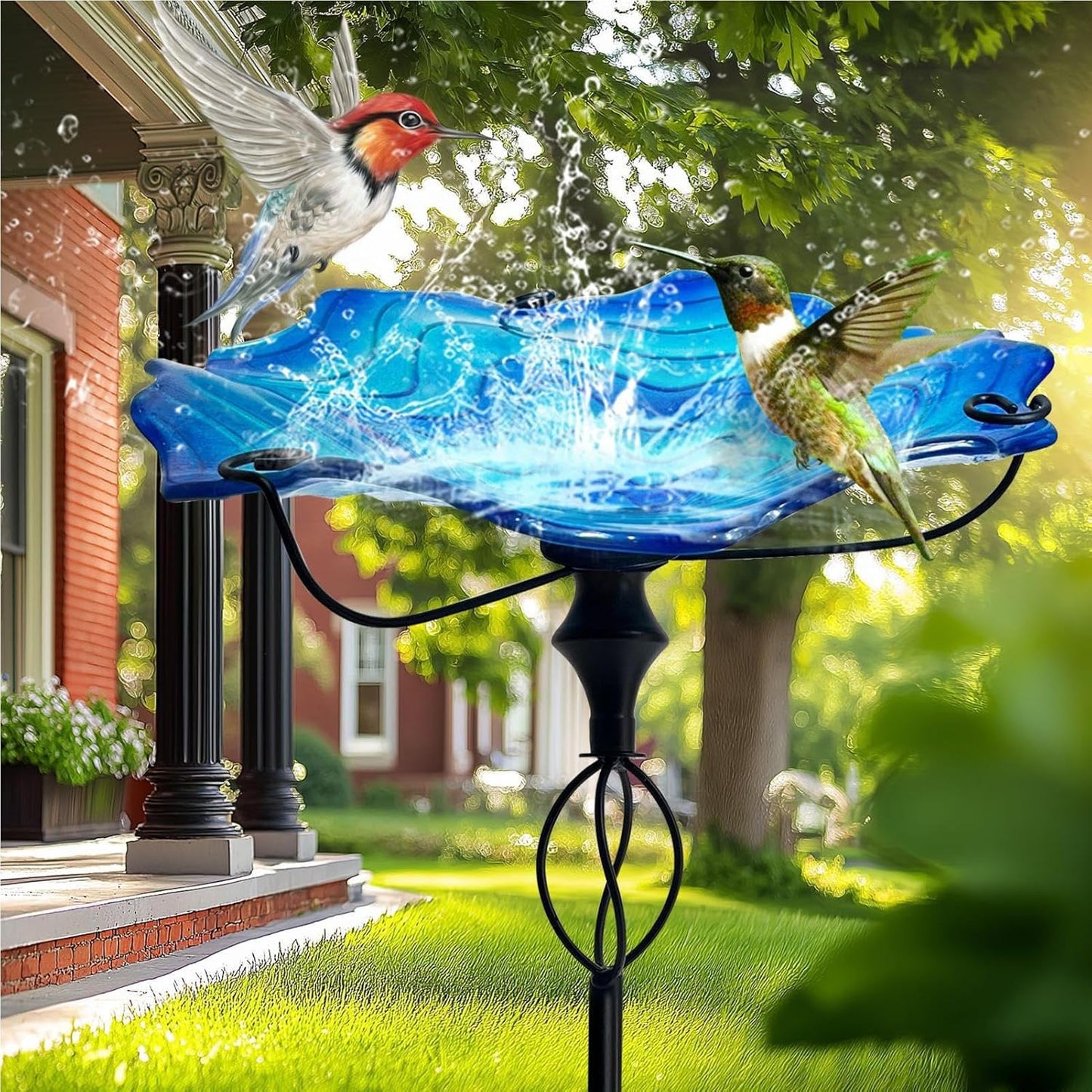 Vintage Bird Bath, Outdoor Feeding Bowl Stand, 32-Inch Garden Accessory Feature, Metal Antique Style Detail, Backyard Feeder Decor Addition, Large Yard Attraction for Home Garden
