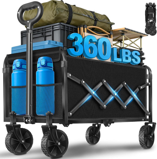 Wagons Carts Foldable, Collapsible Wagon with Wheels, 360LBS Folding G