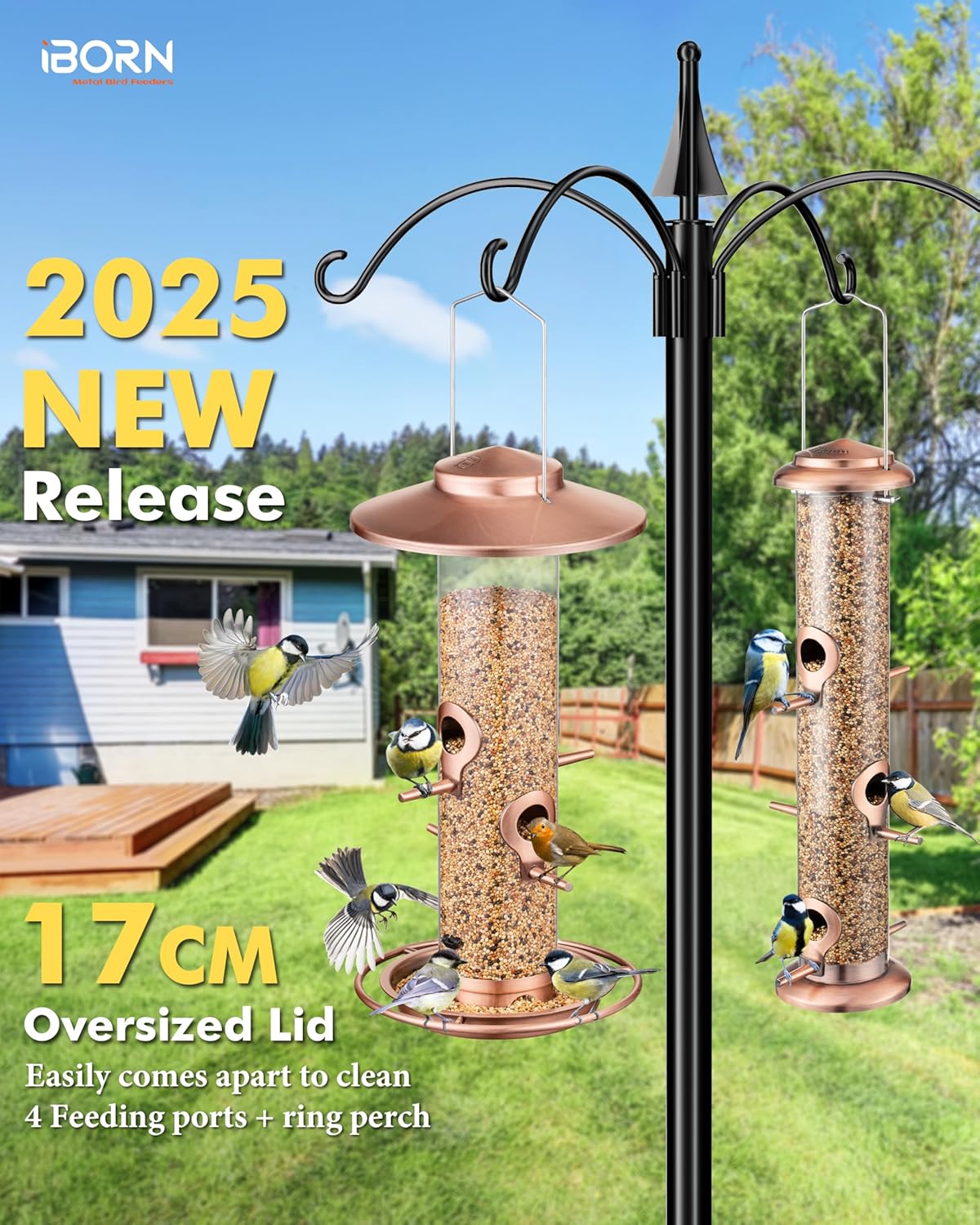 iBorn Bird Feeders for Outdoors, 2LB Metal Bird Feeders 17cm Large Roo