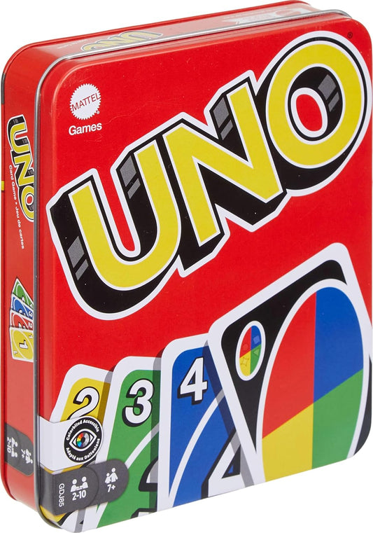 Mattel Games UNO Card Game in Travel & Storage Tin for Kid, Adult & Fa