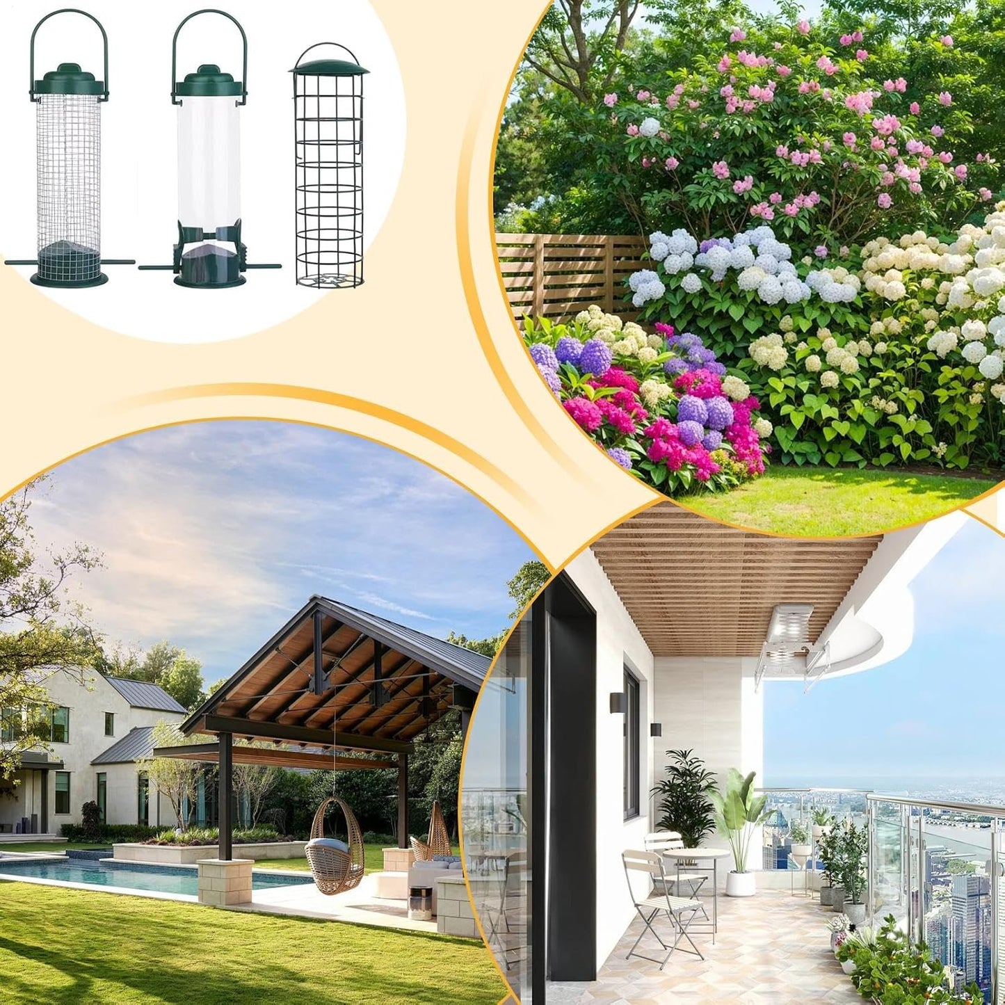 Wild Bird Feeders - 3 Pieces Metal Weatherproof Outdoor Feeders, Pathway Wildlife Feeding, Squirrel-Proof Design, Hanging Garden Feeder for Yard, Patio, Porch, Balcony, Tree