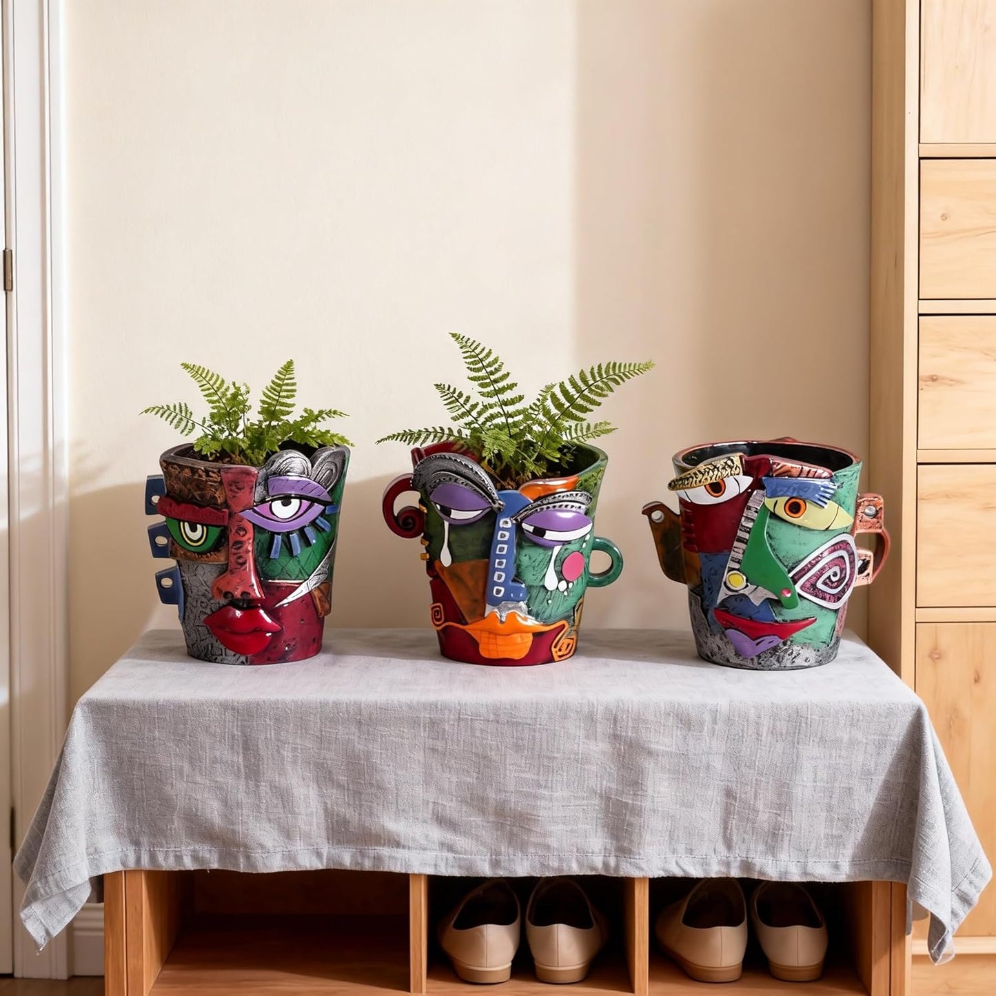 Mini Face Planters 3PC Set – Unique Resin Art Flower Pots for Succulents, Cacti & Small Plants – Decorative Funny Plant Pots for Indoor & Outdoor, Face Planter Gift, Picasso‑Inspired