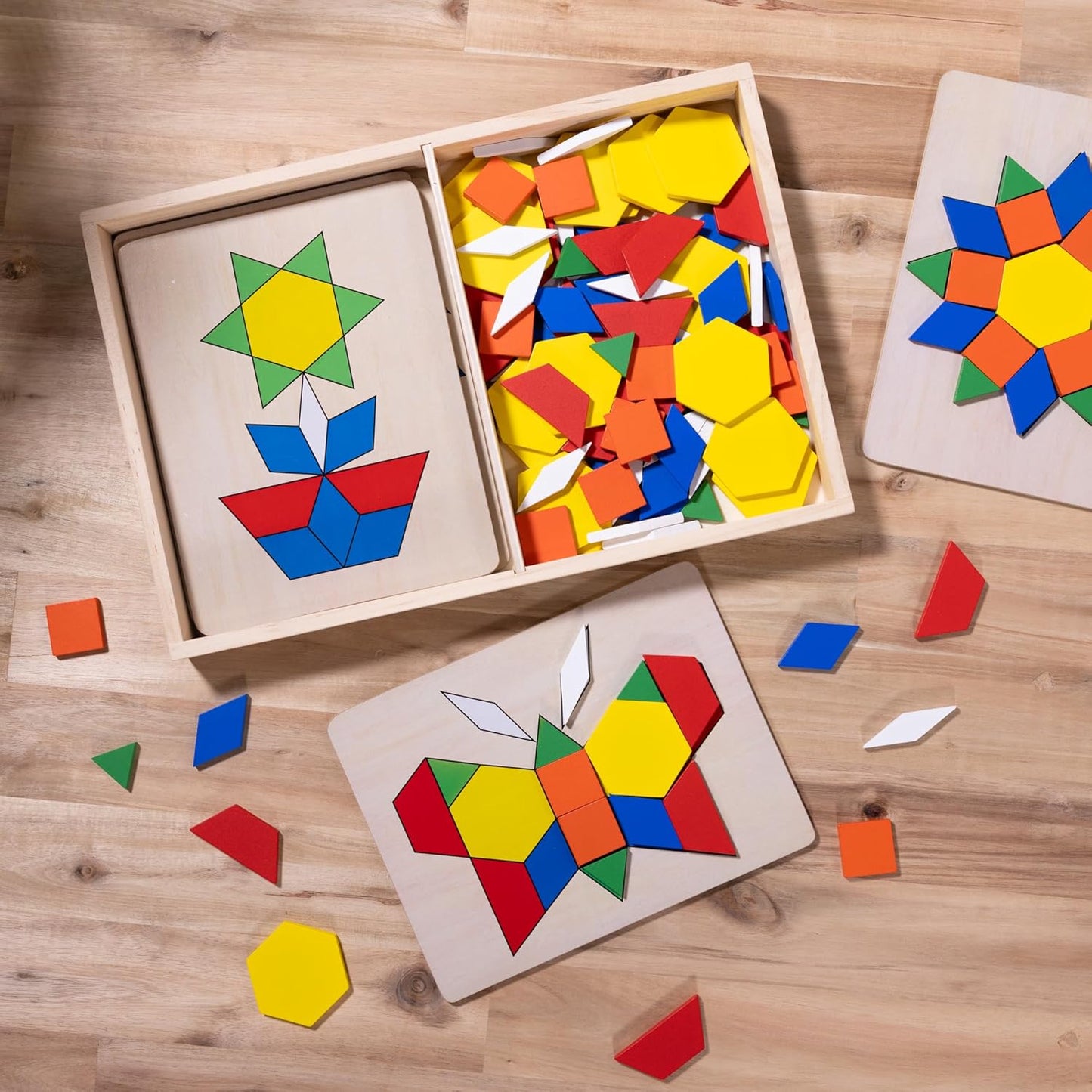 Melissa & Doug Pattern Blocks and Boards with 120 Multi-Colored Wooden