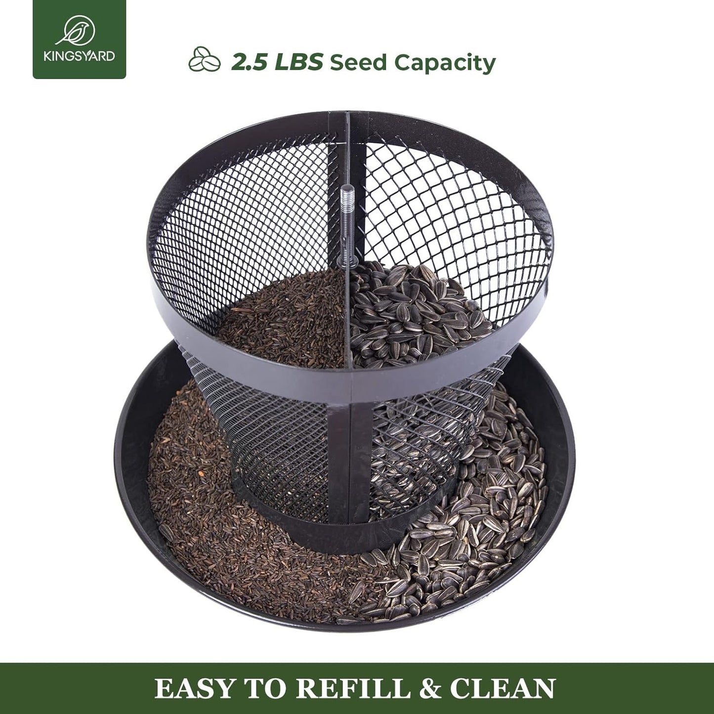 Kingsyard Bird Feeder for Outside, Dual-Use Metal Mesh Wild Bird Feeder with Weatherproof Dome Dual, 2.5 lbs Seed Capacity for Finch Cardinal