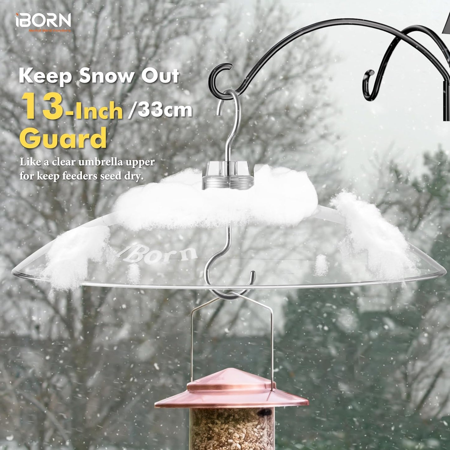 iBorn Baffles for Bird Feeders, 13” Bird Feeder Cover for Rain Guard, Birds Feeders Rain Guard, Full Protection for Feeders for Outdoors, Chew-Proof Polycarbonate, Pack of 2, Transparent