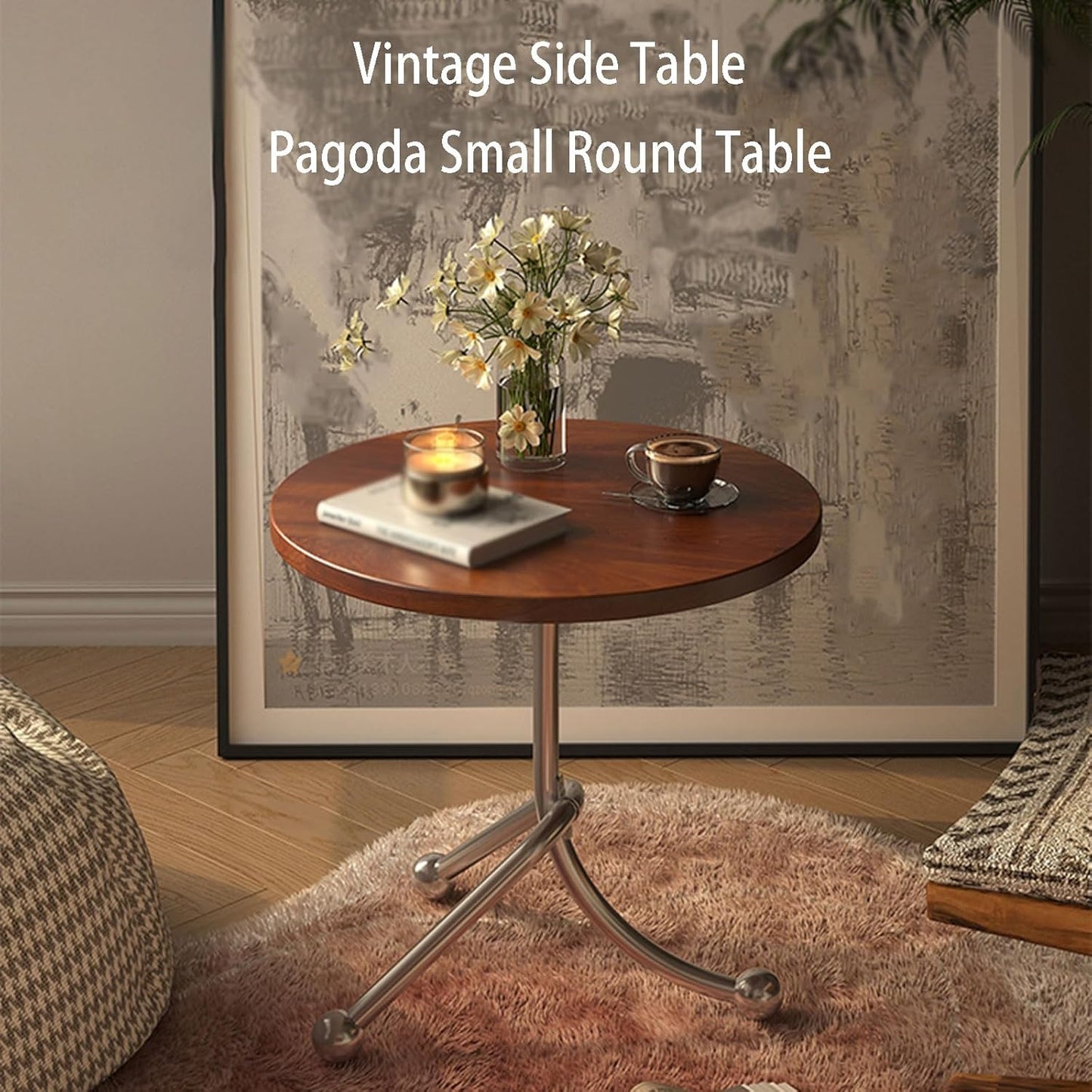 End Table, Small Round Table with Stylish Stand, Nightstand, Brown/White/Black/Grey, Round Side Table for Living Room, Bedroom Plant Stand Indoor Outdoor, Easy Assembly
