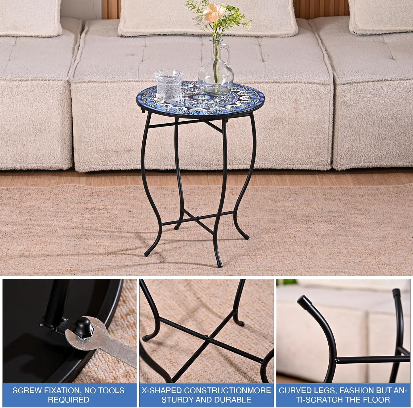 Metal Outdoor Side Table,14" Diameter Round Plant Stand for Flower Pot