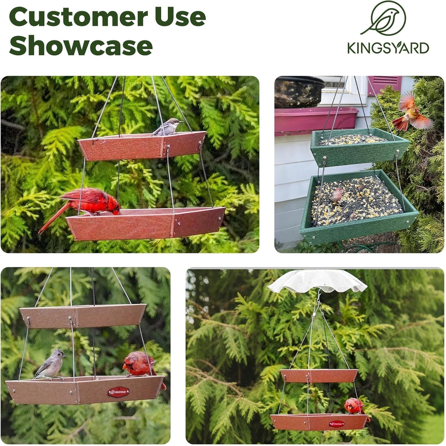 Kingsyard 2 Tier Large Platform Bird Feeders for Outdoors Hanging, 5 l