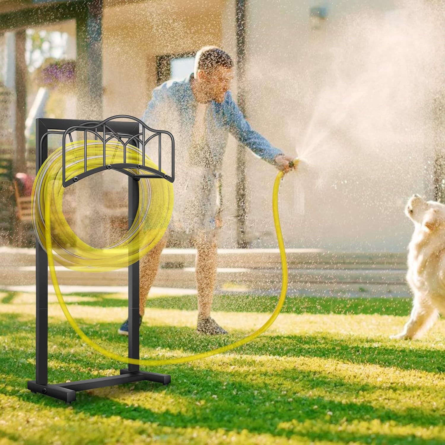 Garden Hose Holder -Upgraded Hose Holder Holds 100-feet Hose,Freestand