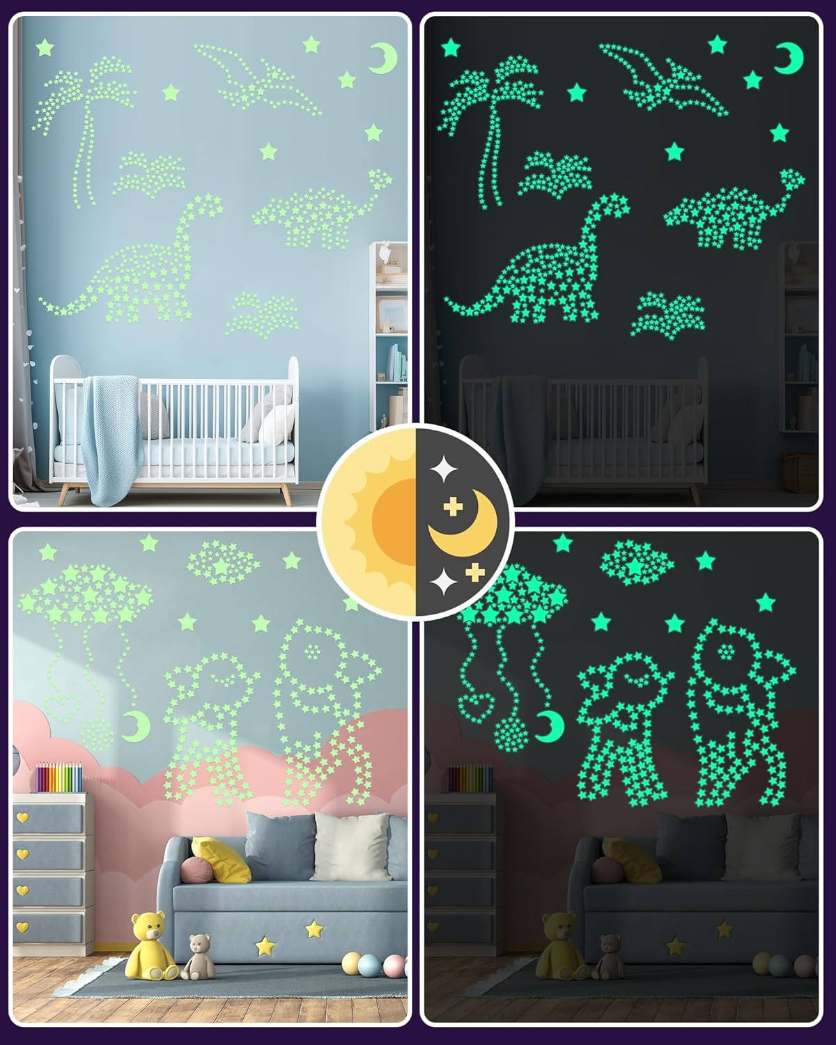 Greingways 201 Pcs Glow in The Dark Stars Stickers for Ceiling Bedroom, Stocking Stuffers for Kids Ages 3-5, 4-8, 8-12, Boys Girls Room Decor Wall Stickers Easter Basket Stuffers for Toddler - Green