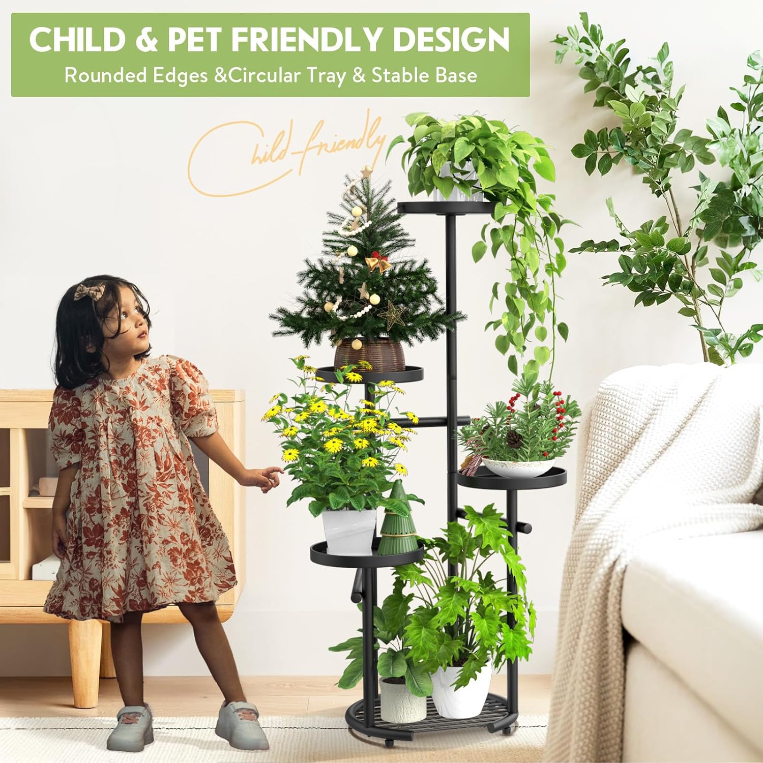 TOSKING 5-Tier Tall Plant Stand Indoor & Outdoor, Anti-Tip Round Base 