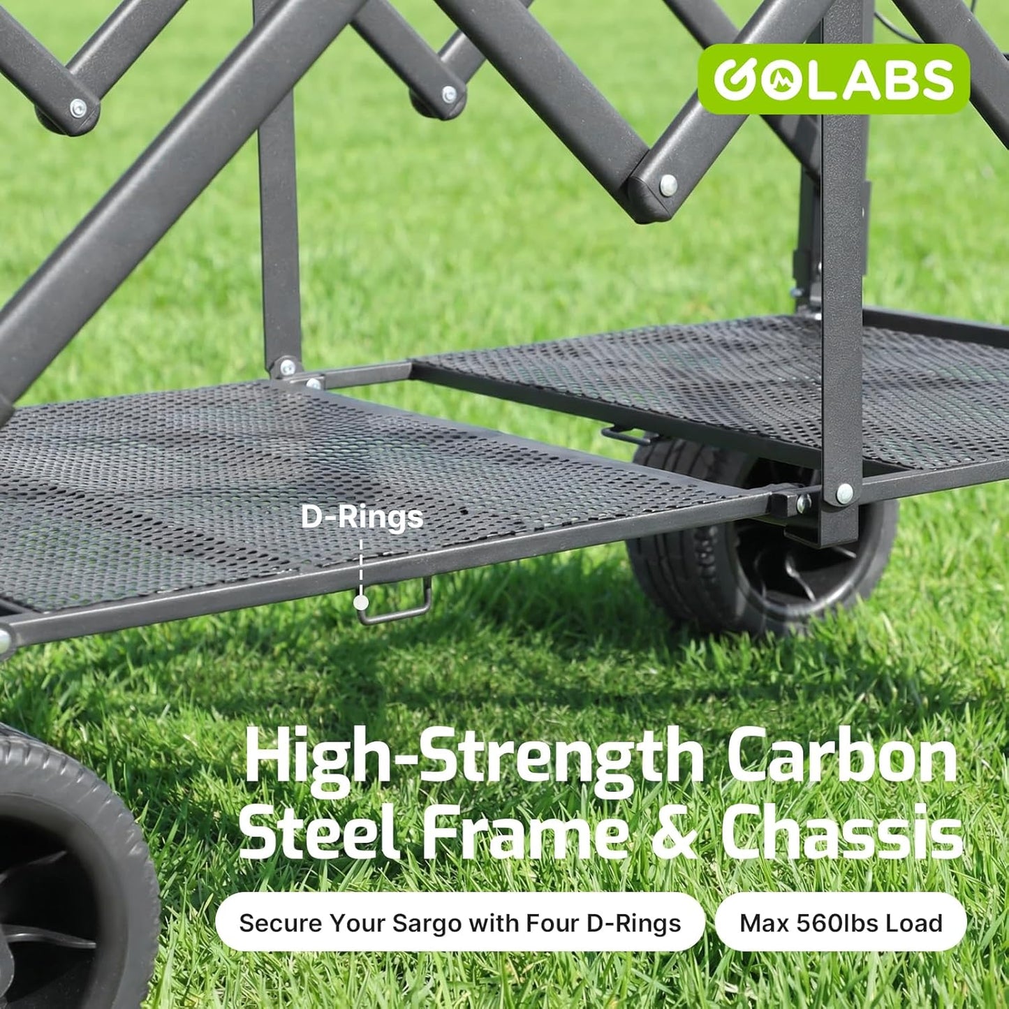 Golabs WA2 Wagon Cart Max 440lbs Load & Expandable Storage 205L, Heavy Duty Beach Wagon w/ 7×4" Big All-Terrain Wheel, 3S Quick Fold &Flexible Steering Design,2 Side Strap Design for Garden & Camping