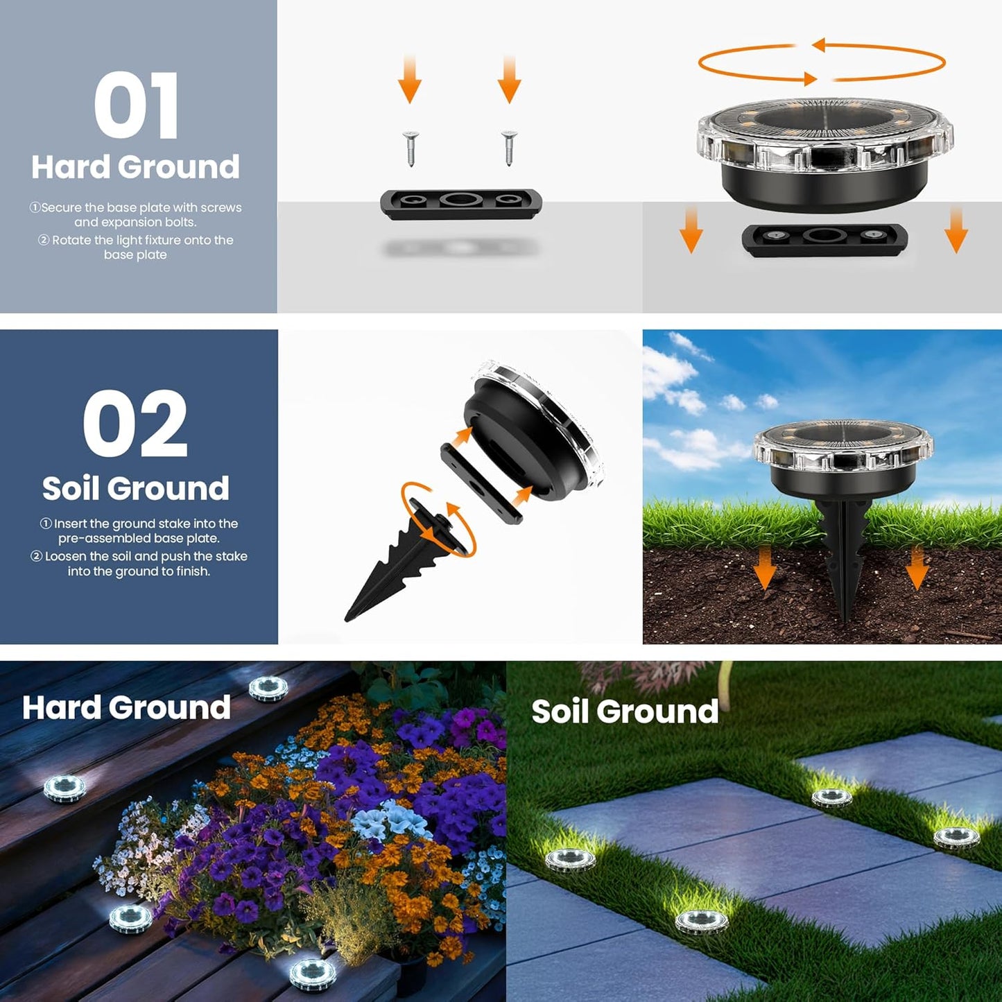 SOLPEX Solar Ground Lights 12 Pack, Solar Pathway Lights Outdoor Water