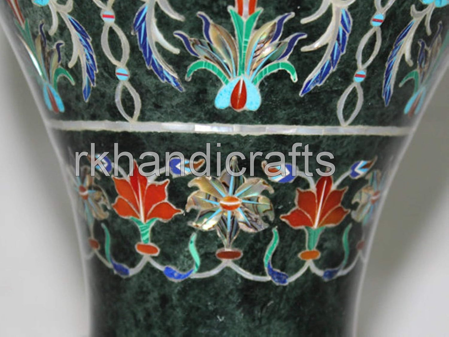 Natural Gemstone Inlay Work Plant Stand for Bar Area Decor Green Marble Flower Pot with Luxury Look 14 Inches