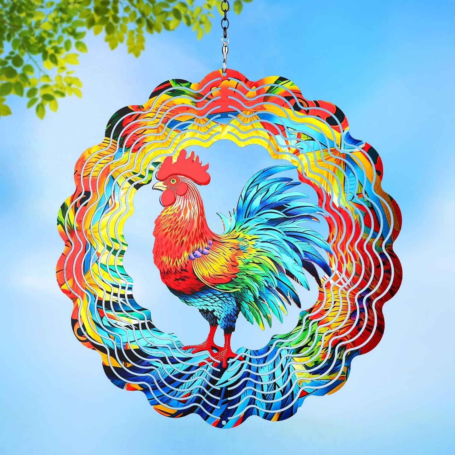Chicken Wind Spinners Outdoor,12 inch 3D Hanging Wind Spinner Garden Decor Rooster Gifts for Women Men,Metal Wind Catchers Kinetic Sculpture for Outdoor Silhouette,Yard Art,Porch,Patio Decoration