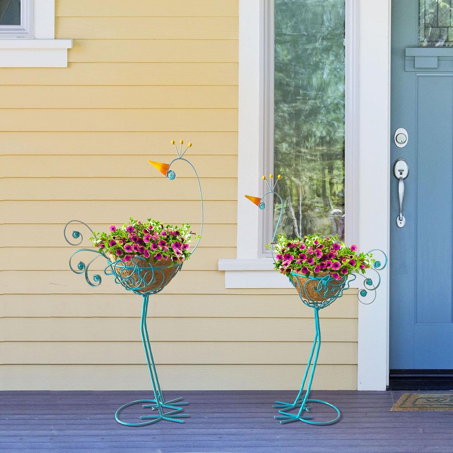 J-Fly Peacock Metal Plant Stand 2 Sets Flower Pots Holders, Planters f