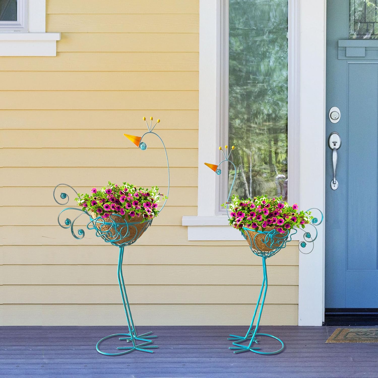 J-Fly Peacock Metal Plant Stand 2 Sets Flower Pots Holders, Planters f