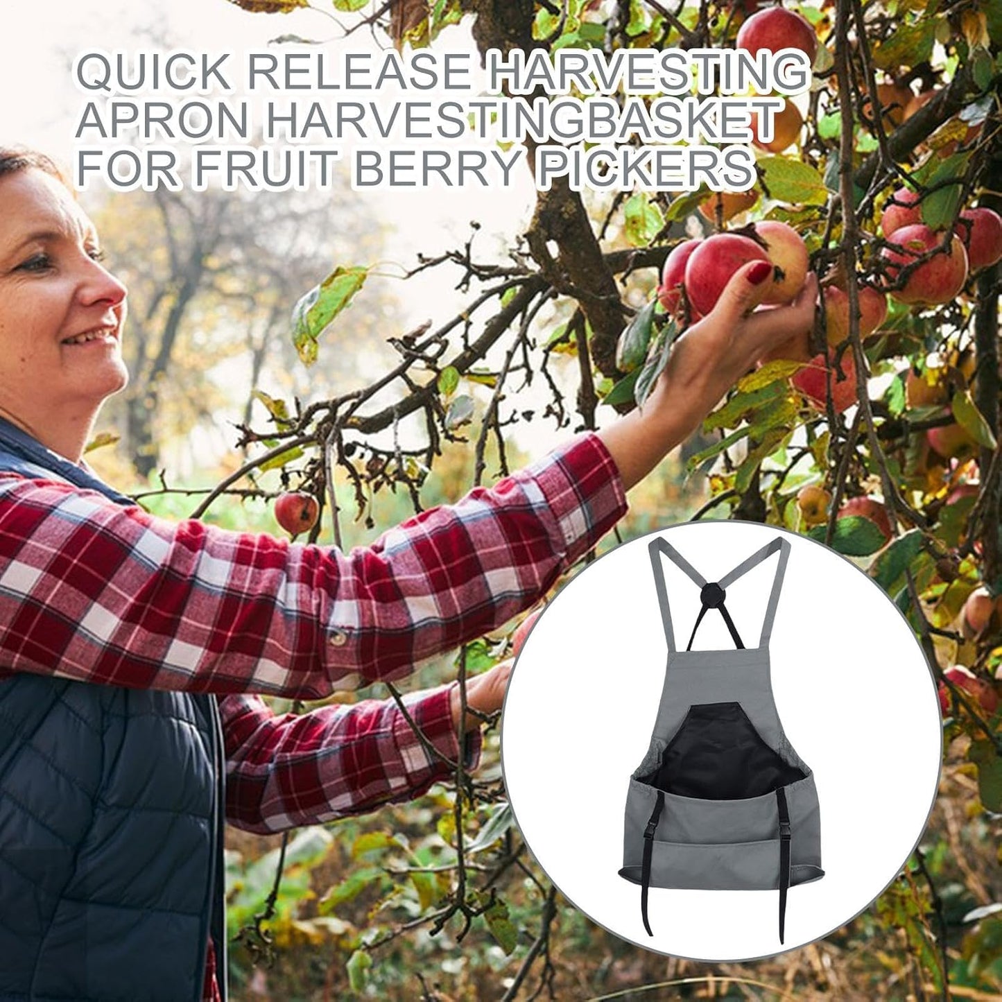 Farm Gardening Apron, Fruit Picking Utility Clothing, Large Pocket Crossover Back Apron for Women Men, Outdoor Garden Workwear, Planting Tool Storage, Gardening Accessories for Vegetable