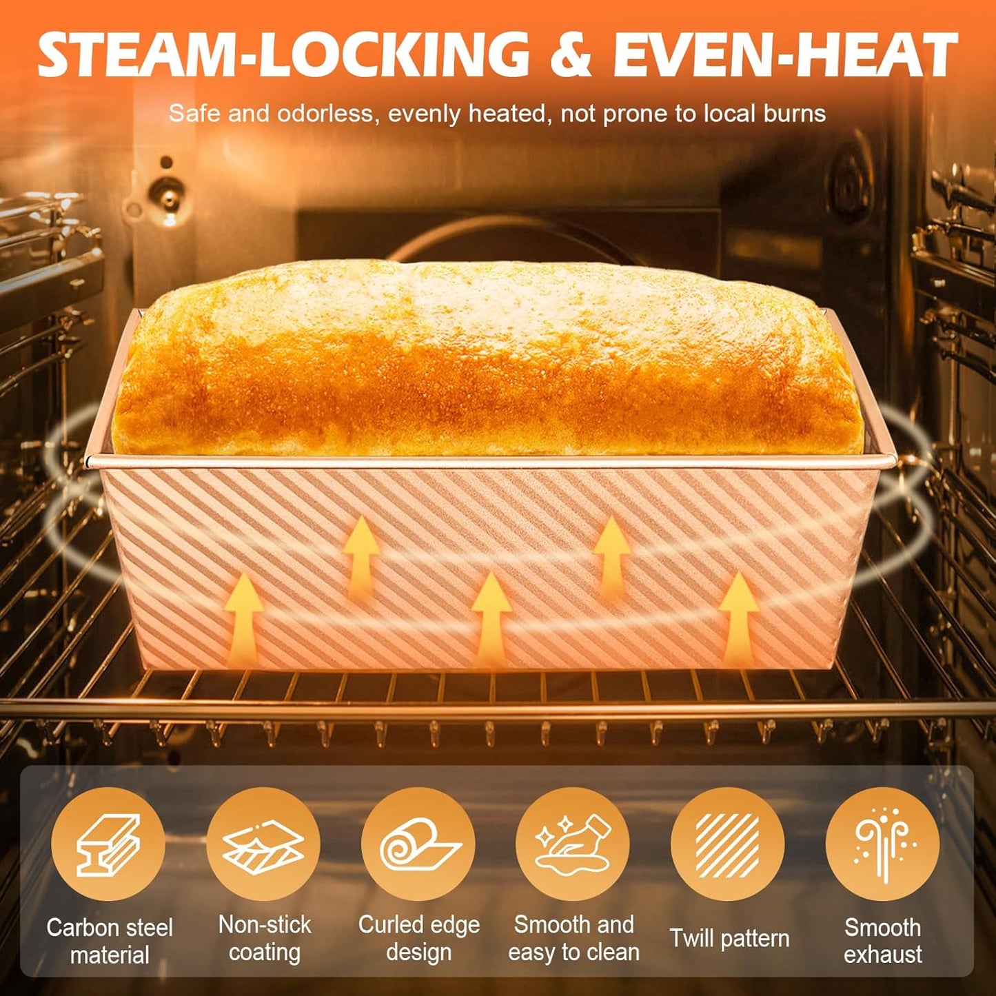 2Pack Pullman Loaf Pans with Lids – 2.2 LB & 1 LB Dough Capacity, Non-Stick Carbon Steel Bread Pans for Homemade Sandwich and Sourdough Bread, Corrugated Toast Mold