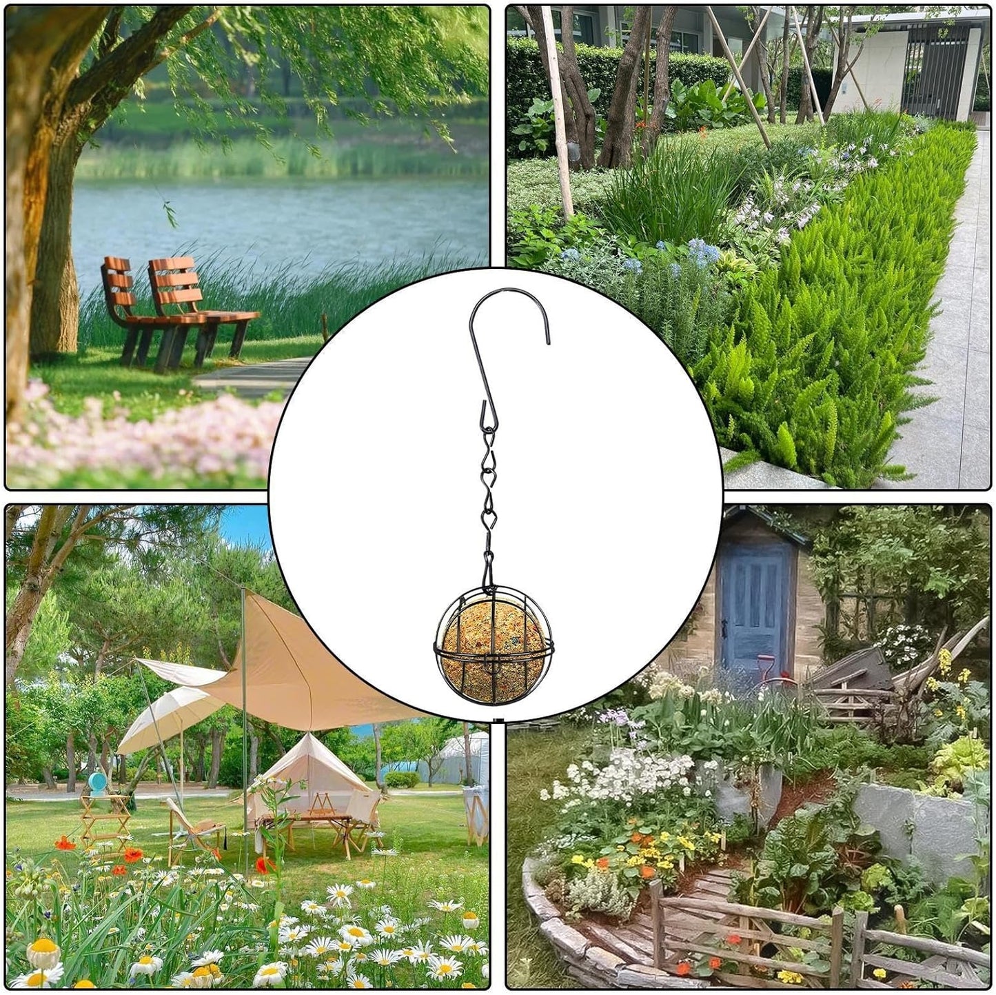 Weatherproof Bird Feeder - Metal Heavy Duty Sphere, Rust-Resistant Hanging Cage with Spiral Design, Decorative Suet Holder, Outdoor Ball Bird Feeders Food Station for Finches Robins Sparrows Backyard