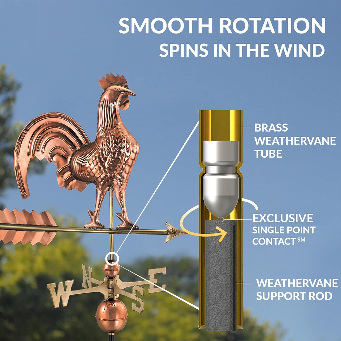 Good Directions Rooster Weathervane, Pure Copper, Polished Finish, 25-