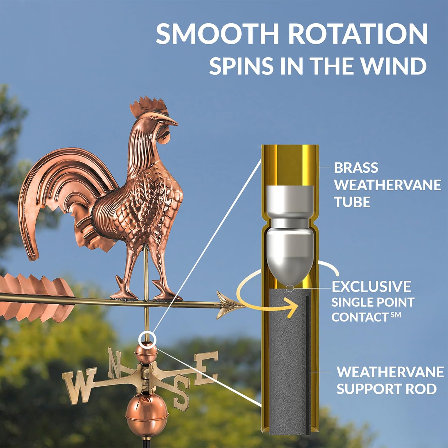 Good Directions Rooster Weathervane, Pure Copper, Polished Finish, 25-