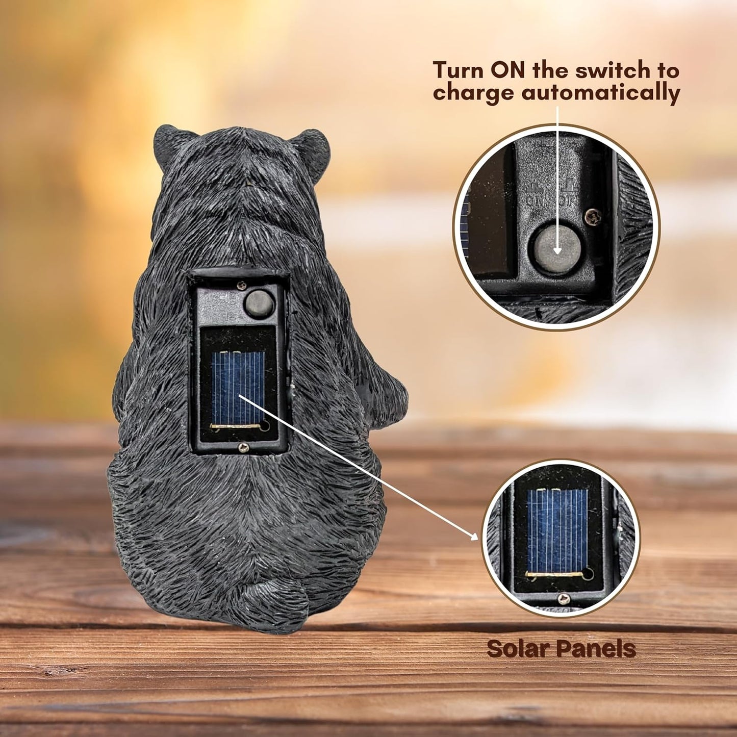 Black Bear Reading Solar Night Light – Rustic Wildlife Décor for Garden, Patio, Cabin, or Yard, Charming Bear with Glowing Book, Solar-Powered Decor Accent, Great Gift for Nature & Animal Lovers