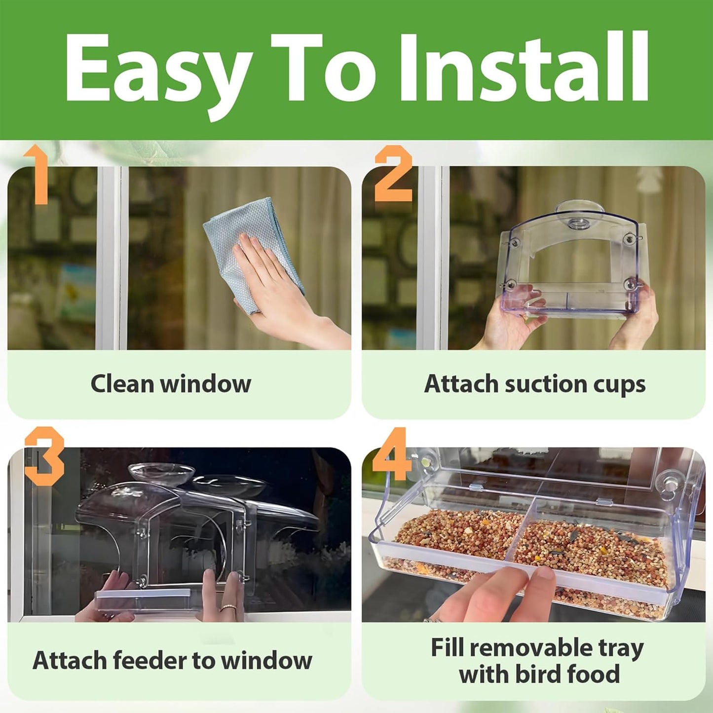 Goodeco Clear Window Bird Feeder - Outdoor Window Feeder with Bird Water Bowl & Strong Self-Adhesive Hooks for Outside Watchings - with a Brush, Easy to Clean, Ideal Gifts for Mom Parents