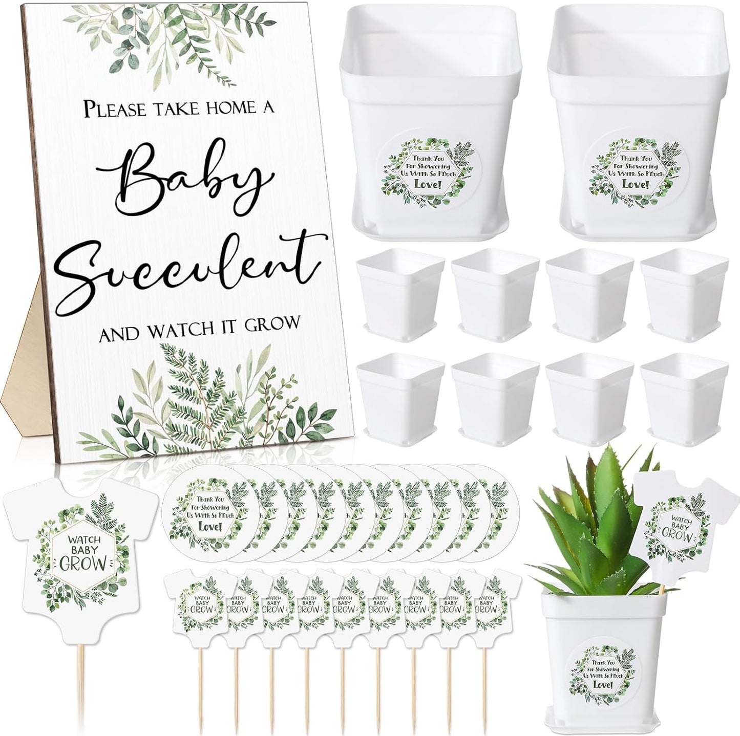Zhehao 151 Pcs Baby Shower Succulents Favors for Guests Include 1 Safari Greenery Baby Shower Sign 50 Succulent Tags 50 Succulent Pots Planter 50 Stickers for Gender Reveal Gift(Potted Plant Style)