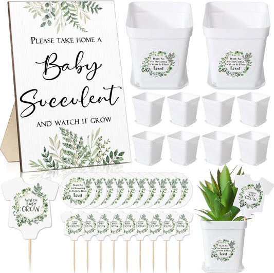 Zhehao 151 Pcs Baby Shower Succulents Favors for Guests Include 1 Safari Greenery Baby Shower Sign 50 Succulent Tags 50 Succulent Pots Planter 50 Stickers for Gender Reveal Gift(Potted Plant Style)