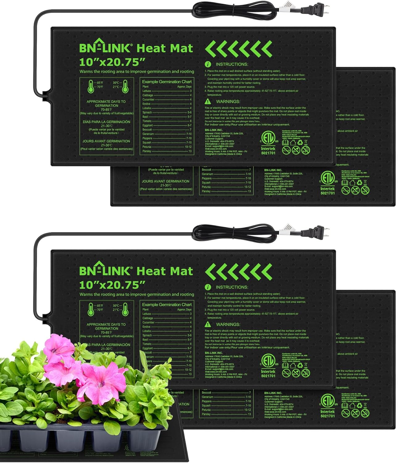 BN-LINK Durable Seedling Heat Mats for Seed Starting 10" x 20.75", 4 P