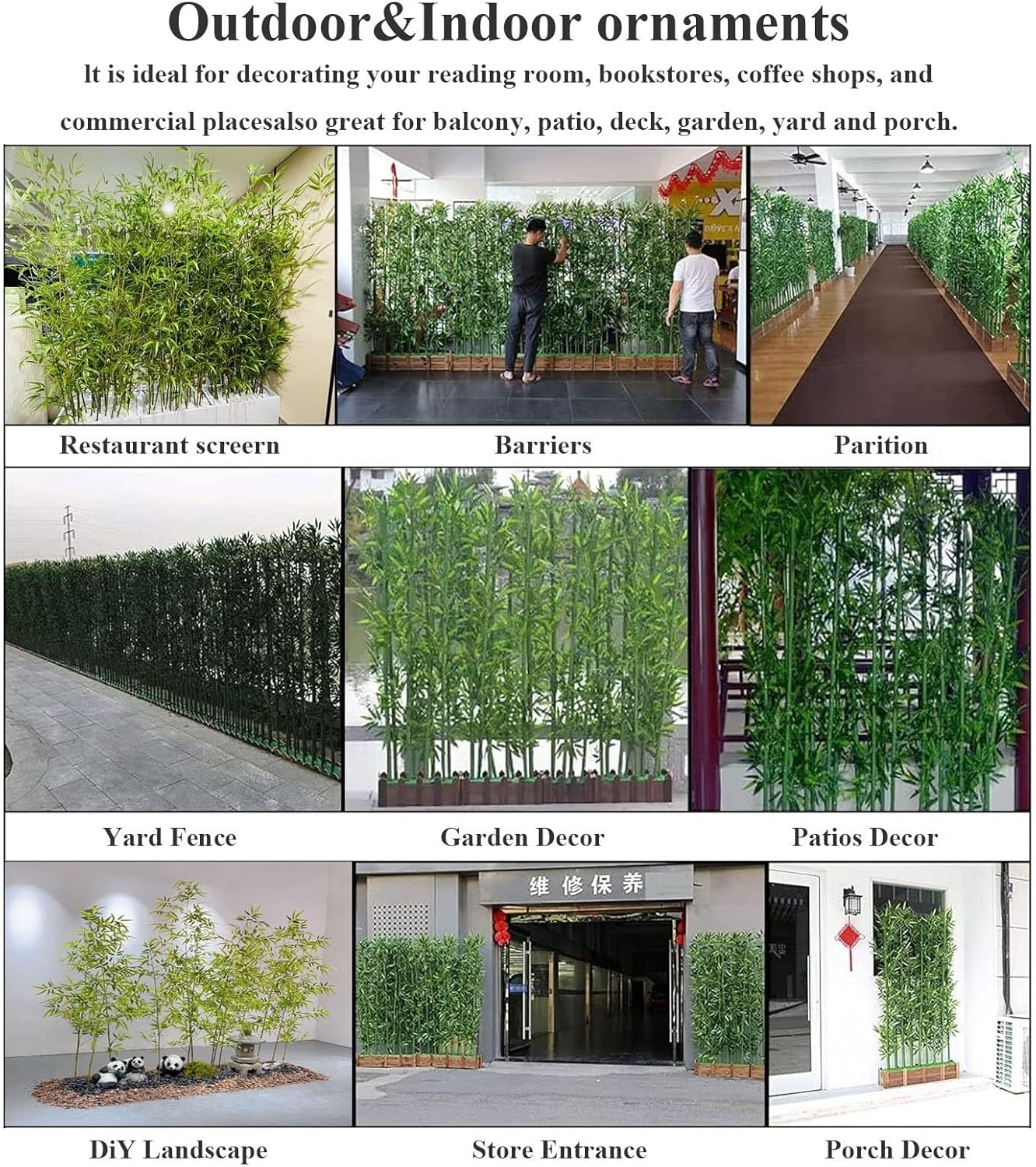 Outdoor Indoor Artificial Bamboo Plants Trees with Leaves, Fake Faux Silk Greenery Wall DIY Decor Screen for Landscaping Privacy, Garden Fence, Courtyard Entrance & Room Separator Decor(5 Bamboo,1m/3.